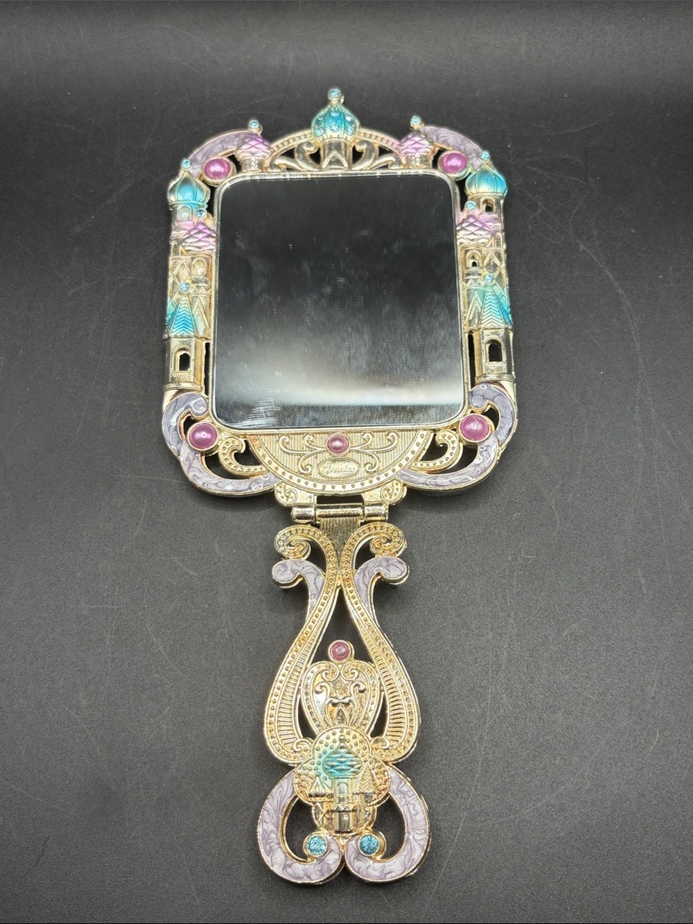 Bernice Bejeweled Enamel Metal Holding Hand Mirror Handheld Vanity Mirror